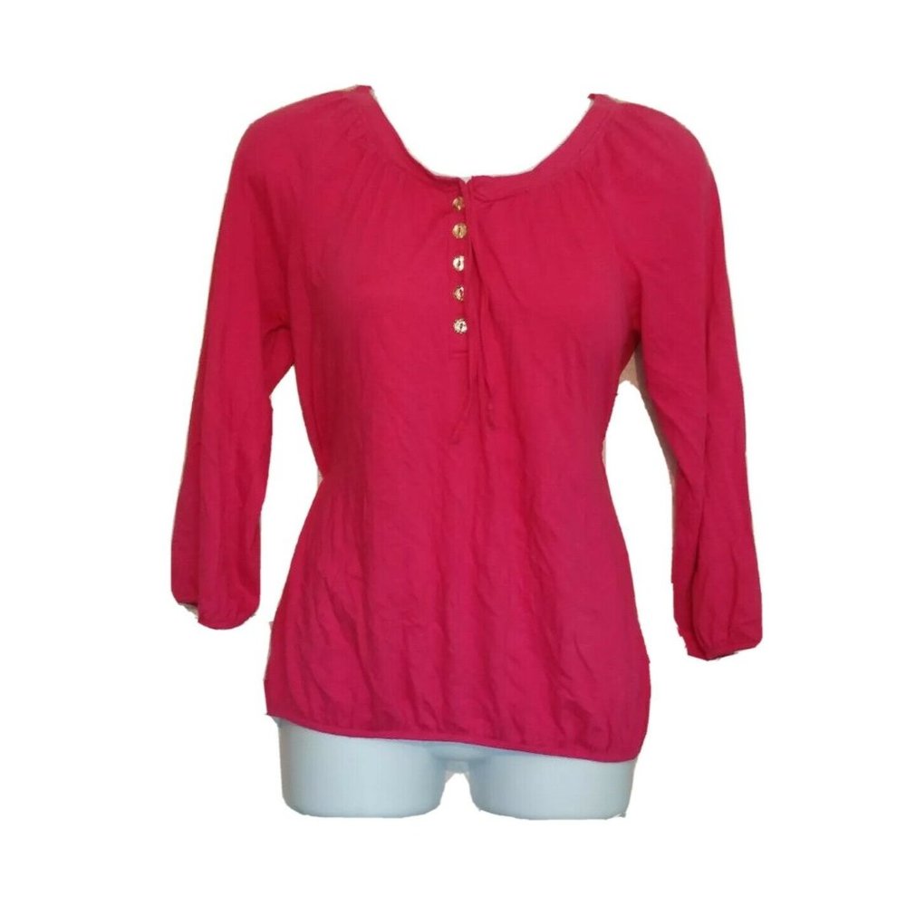 Ann Taylor Loft Womens Top‎ Shirt Petite Pink Casual Bling Button Up XXSP Tee